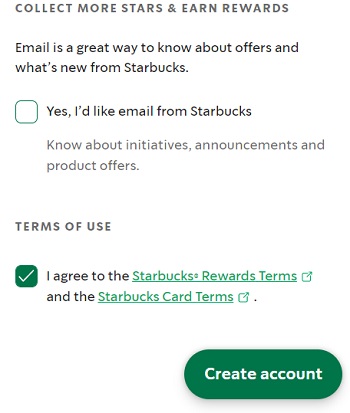 terms section to join Starbucks Rewards program