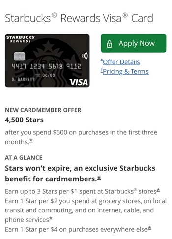 Starbucks Rewards Visa Card apply page