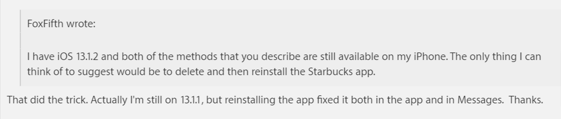 Reinstall Starbucks app